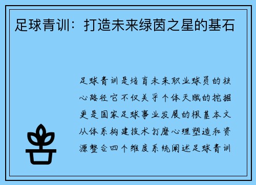 足球青训：打造未来绿茵之星的基石